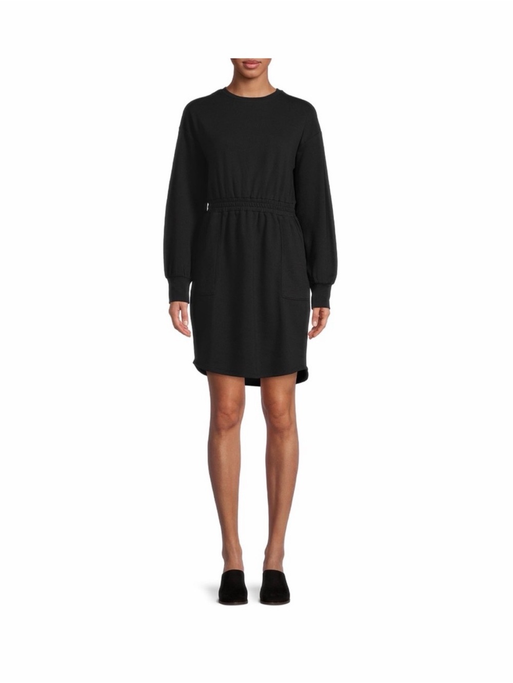 Time and Tru Black Long-Sleeve Sweatshirt Dress with Elastic Waist